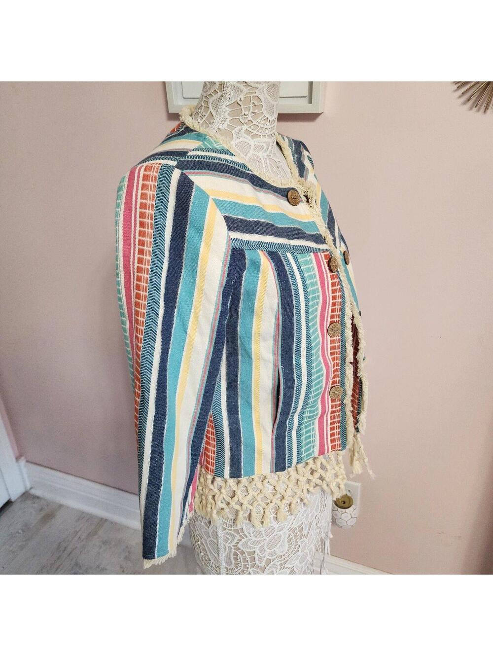 Multiples Colorful Fringe Jacket Size Small Lightweight Open Front Boho